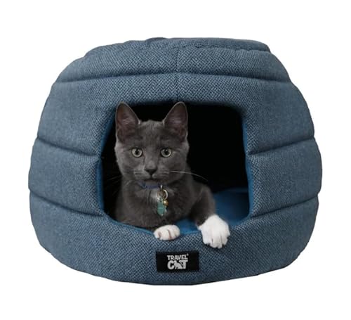 Travel Cat Meowbile Katzenhaus für den Innenbereich, 63,5 x 45,7 x 43,2 cm, hochwertiges wandelbares und langlebiges Katzenbett und Höhle, blau, Größe M von TRAVEL CAT