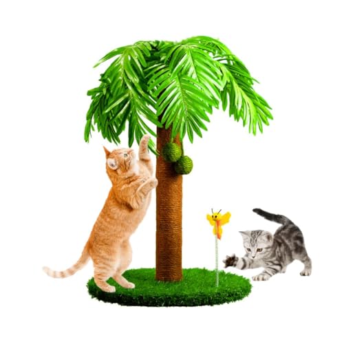 TREKAM Kratzbaum - Kratzstamm für Katzen 78 cm - Kratzsäule für Katzen mit Palmenmotiv und schwingenden Kugeln - Cat Scratching Post - Kratzbaum Katze natürlichem Sisalseil - Kratzbaum Holz von TREKAM