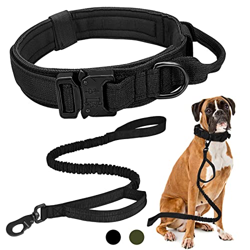 TRENBADER Taktisches Hundehalsband und Leine, Kontrollgriff, Bungee-Leine, verstellbares Militär-Nylon-Hundehalsband, Hundetrainingshalsband, Leinenset mit Metallschnalle für mittelgroße und große von TRENBADER