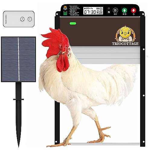 Automatische Hühnerklappe Solar, TRIOCOTTAGE Lichtsensor Hühnerstall Hühnertür mit Zeitschaltuhr und Fernbedienung Hühnerklappe Automatisch für Hühnergehege, Wachtelstall und Geflügelzaun von TRIOCOTTAGE