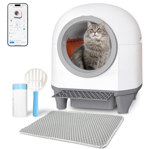 TRIUMPHKEY Selbstreinigende Katzentoilette, 80L Geschlossen Elektrisches Katzenklo, App-Steuerung, Geruchsbeseitigung, Große Fassungsvermögen, mit Katzenstreu Matte, für mehrere Katzen von TRIUMPHKEY