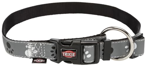 TRIXIE Silver Reflect Halsband Größe M–L: Halsumfang 35–55 cm/20 mm in schwarz/silbergrau - stark reflektierendes Halsband für mittelgroße bis große Hunde, gute Sichtbarbarkeit im Dunkeln, 12223 von TRIXIE