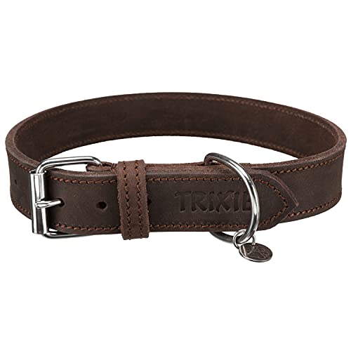 TRIXIE Rustic Halsband Leder Größe L: Halsumfang 48–56 cm/30 mm in Dunkelbraun - genähtes Lederhalsband für mittelgroße Hunde, in klassischem Design, schonendes Anleinen, 19008 von TRIXIE