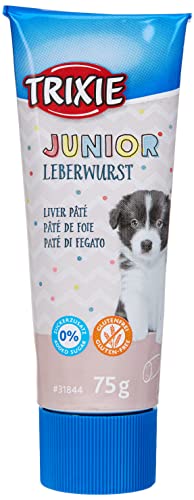 Trixie JUNIOR Leberwurst für Hundewelpen | 75 g | Schmackhafter Snack für junge Hunde | Mit reduziertem Salz- und Gewürzgehalt | Mit Grünlippmuschel und Seealgenmehl von TRIXIE