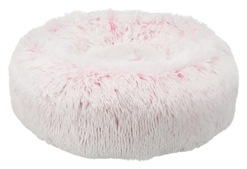 TRIXIE Hundebett Harvey ø 50 cm in weiß-pink - wuschliges Hundekissen mit Langhaar-Plüsch - Hundekorb für mittelgroße Hunde - rutschfest und waschbar - 37317 von TRIXIE