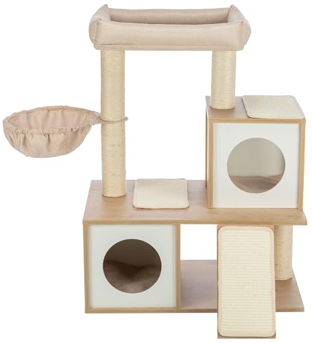 TRIXIE Addison 90,2 cm Kratzbaum Modern Holz Katzenturm Sisal Kratzbäume & Pads 2 Höhlen Hängematte Gemütliches Bett von TRIXIE