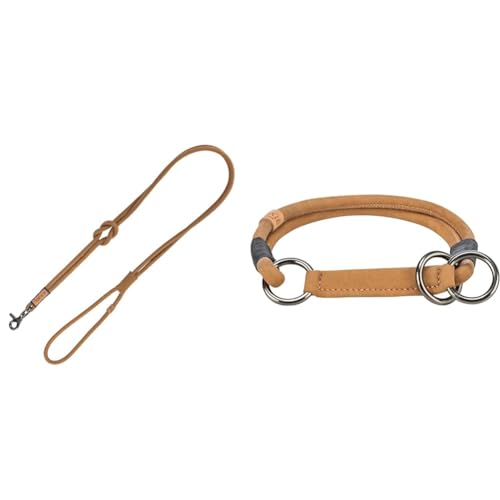 TRIXIE BE NORDIC Set Sand: Leder-Hundeleine 1,20 m & Leder Zug-Stopp-Halsband L-XL 55 cm von TRIXIE