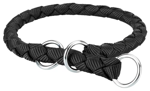 TRIXIE Cavo Zug-Stopp Halsband Größe M: Halsumfang 39–45 cm/ø 12 mm in schwarz - Hundehalsband aus Gurtband für mittelgroße Hunde, rund geflochten, 143801 von TRIXIE