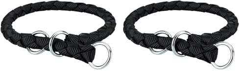 TRIXIE Cavo Zug-Stopp Halsband Größe XS–S: Halsumfang 25–31 cm/ø 12 mm in schwarz - Hundehalsband aus Gurtband für sehr kleine bis kleine Hunde, rund geflochten, 144401 (Packung mit 2) von TRIXIE