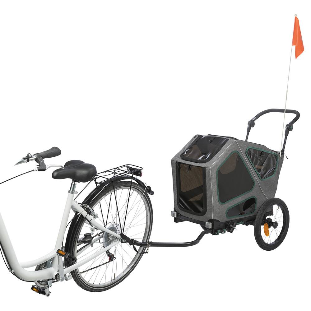 TRIXIE Fahrrad-Anhänger - L: 55,5 x 77 x 105/147 cm, grau/salbei von TRIXIE