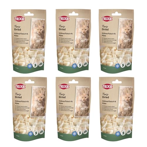 TRIXIE Freeze Dried Huhn & Käse | 6 x 25 g | Ergänzungsfuttermittel für Katzen | Gefriergetrockneter Snack | Bei Futtermittelallergien geeignet | Ohne Zusätze von TRIXIE