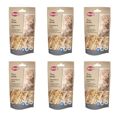 TRIXIE Freeze Dried Lammleber & Lachs | 6 x 25 g | Ergänzungsfuttermittel für Katzen | Gefriergetrockneter Snack | Bei Futtermittelallergien geeignet | Ohne Zusätze von TRIXIE