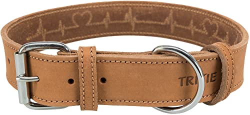 TRIXIE Rustic Halsband Leder Größe L–XL: Halsumfang 57–66 cm/30 mm in braun - genähtes Lederhalsband für große bis sehr große Hunde, in klassischem Design, schonendes Anleinen, 19017 von TRIXIE