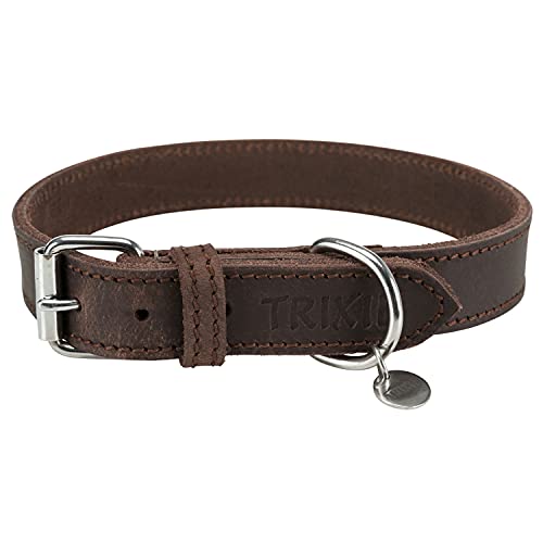 TRIXIE Rustic Fettleder-Halsband - D-Ring schont Kehlkopf - Halsumfang 42 - 48 cm - dunkelbraun - 19007 von TRIXIE