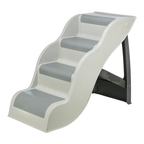 TRIXIE 4-stufige leichte Haustiertreppe, zusammenklappbare Hundetreppe für Couch und Bett, rutschfeste Gummi-Laufflächen, ideal für kleine Hunde und Katzen, Grau von TRIXIE