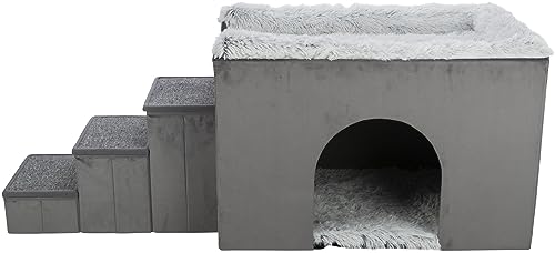 TRIXIE Höhle Harvey mit Treppe, 154 × 60 × 60 cm, grau/weiß-schwarz von TRIXIE