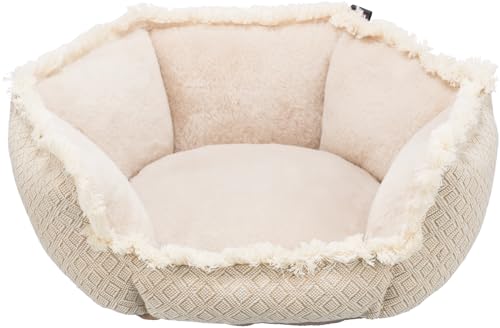 TRIXIE Hundebett Boho 65 × 65 cm in beige - weiches Hundekissen mit Plüschelementen - Hundekorb für mittelgroße Hunde - rutschfest und waschbar - 38213 von TRIXIE