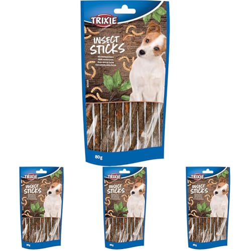 TRIXIE Hundeleckerli Insekten Snack Sticks mit Mehlwürmern 80g – Glutenfreie premium Leckerlis für Hunde - ohne Getreide & Zucker, schmackhafte Belohnung für Training & zuhause - 31659 (Packung mit 4) von TRIXIE