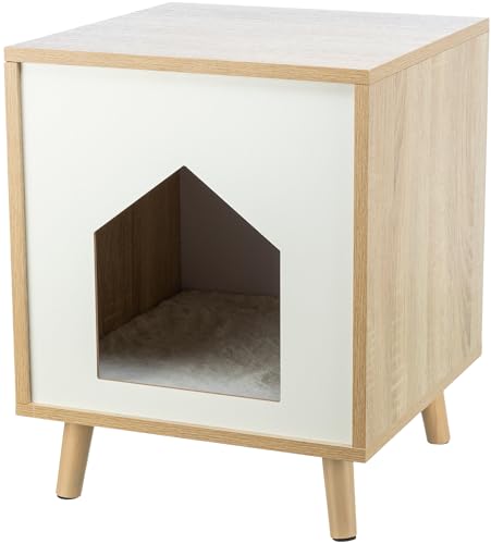 TRIXIE Katzenhöhle Isa für große & kleine Katzen – Katzenhaus Indoor in Holz-Optik (MDF) mit herausnehmbarem Plüschkissen, bis 25 kg belastbar – 40 × 50 × 40 cm - 36312 von TRIXIE