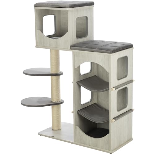 TRIXIE Katzen-Spielhaus Adriano 118 cm in grau – mehrstöckiger Katzenbaum mit Katzenhöhlen und verschiedenen Liegemöglichkeiten, moderner Cat Tower – gemütlich & stabil – 44466 von TRIXIE