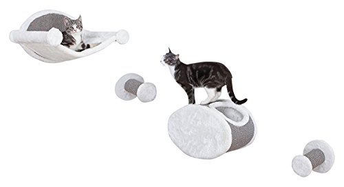 TRIXIE Katzen-Lounge-Set zur Wandmontage, Hängematte und Höhle mit Zwei Stufen, Katzenmöbel, Kratzbaum, Grau von TRIXIE