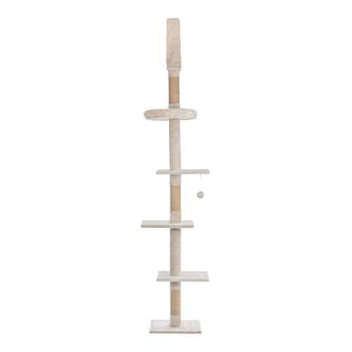 TRIXIE Kobe Kratzbaum 4 Ebenen Katzenturm Verstellbare Spannung 229.9 cm-264.2 cm Deckenhalterung Großer Sisal Katzenkratzer Beige von TRIXIE