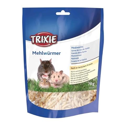 TRIXIE Mehlwürmer | 6 x 70 g | Ergänzungsfuttermittel für Kleinnager | Auch für insektenfressende Vögel und Reptilien geeignet | Schonend getrocknet und proteinreich von TRIXIE