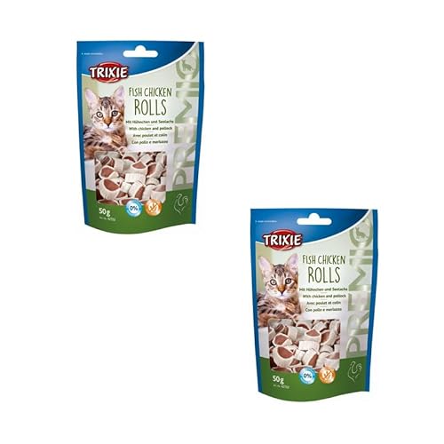 Trixie Premio Fish Chicken Rolls | Doppelpack | 2 x 50 g | Ergänzungsfuttermittel für Katzen | Mit Hühnchen und Seelachs | Glutenfrei, ohne Zuckerzusatz | Verschließbarer Beutel von TRIXIE