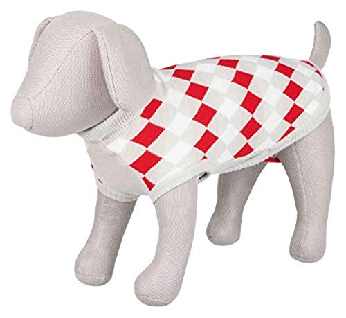 Trixie Pullover, Hundebekleidung, Pullover, Pullover, Hundemantel für große Hunde, kleine mittelgroße Hunde, Zubehör für Hühner, Weiß, Grau, Rot, Größe XXS 24 cm von TRIXIE