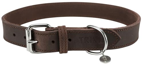 TRIXIE Rustic Fettleder-Halsband genäht - D-Ring ermöglicht kehlkopfschonendes Anleinen - Halsumfang 57 - 66 cm - braun - 19009 von TRIXIE