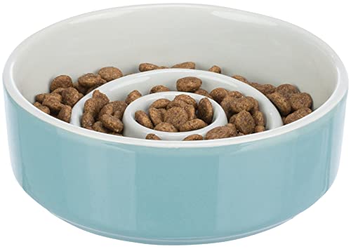 TRIXIE Slow Feeding Napf, Anti Schling Napf Für Hunde, Keramik, 0,9 L/Ø 17 cm, Grau/Blau - 24521 von TRIXIE