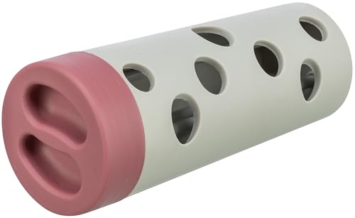 TRIXIE Snack Roll Katzenspielzeug - durch Rollbewegungen fallen Snacks heraus - schult die Geschicklichkeit - Gummiummantelung - spülmaschinengeeignet - ø 6/ø 5 × 14 cm - grau/rot - 4592 von TRIXIE