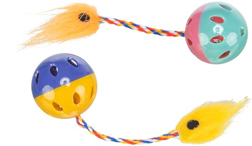 TRIXIE Rasselbälle-Set mit Spielschwanz - 2 Stück - ideal für Katzen - Kunststoff - bunt - ø 4 cm - 4165 von TRIXIE