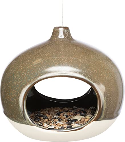 TRIXIE Vogel Garten Outdoor VOGELFUTTER-BOWL ZUM AUFHÄNGEN, KERAMIK, 12 × 14 × 12 cm, WALDGRÜN - 55530 von TRIXIE