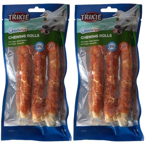 TRIXIE glutenfreie Hühnchen Kaurollen Denta Fun Chicken Chewing Rolls, 17 cm, 3 St./140 g - 31327 (Packung mit 2) von TRIXIE