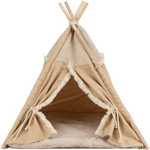 Trixie rutschfestes Tipi für Hunde und Katzen im angesagten Boho-Design Tipi Boho, 55 × 65 × 55 cm, BEIGE - mit integriertem, waschmaschinengeeignetem Wendekissen - 38211 von TRIXIE