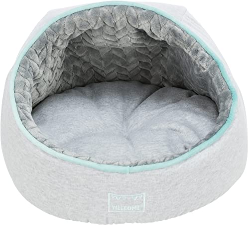 TRIXIE rutschfestes und besonders kuscheliges Hundebett JUNIOR HÖHLE, RUND, Ø 40 × 27 cm, HELLGRAU/Mint mit integriertem, waschmaschinengeeignetem Wendekissen - 38255 von TRIXIE