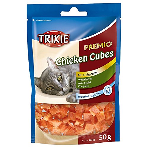 TRIXIE Premio Chicken Cubes | 50 g | Leckerer Katzensnack für zwischendurch | Hoher Hühnerfleischanteil von 73 % | Frei von Zusatzstoffen und Zucker | Ohne Getreide von TRIXIE