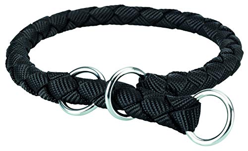 TRIXIE Cavo Zug-Stopp Halsband Größe M–L: Halsumfang 43–51 cm/ø 18 mm in schwarz - Hundehalsband aus Gurtband für mittelgroße bis große Hunde, rund geflochten, 143901 von TRIXIE