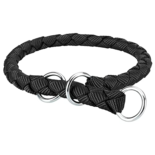 TRIXIE Cavo Zug-Stopp Halsband Größe L: Halsumfang 47–55 cm/ø 18 mm in schwarz - Hundehalsband aus Gurtband für große Hunde, rund geflochten, 144001 von TRIXIE