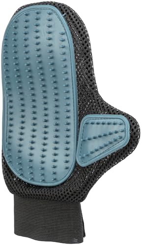 TRIXIE Fellpflege-Handschuh - für Kurzhaar und Rauhaar - entfernt lose Haare, massiert das Tier und bringt Glanz in das Fell - auch für sensible Tiere - schwarz/blau - 18 x 24 cm - 23391 von TRIXIE