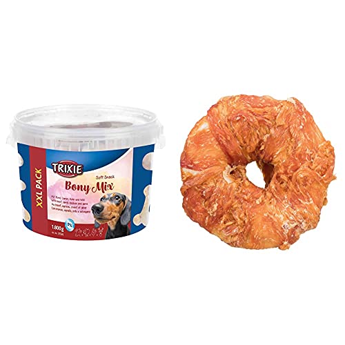 Trixie 31526 Soft Snack Bony Mix, XXL Pack, 1.800 g & 31328 Denta Fun Chicken Chewing Ring, ø 10 cm, 110 g von TRIXIE