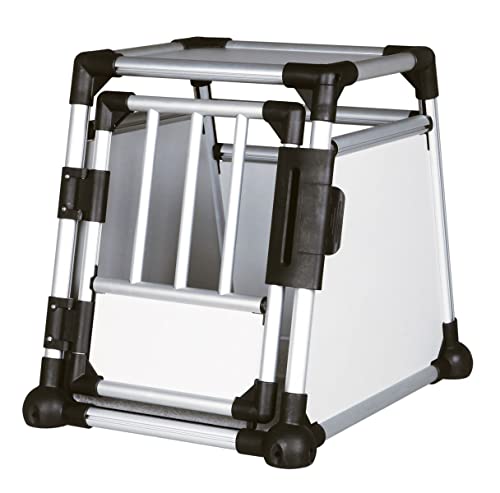 TRIXIE Hunde-Transportbox, Aluminium, S: 48 × 57 × 64 cm, hellgrau/silber, extra stabil, sicher, geräuscharm, mit rutschfester Liegematte, mit Klettleiste am Boden - 39340 von TRIXIE