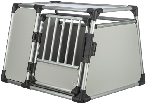 TRIXIE Hunde-Transportbox, Aluminium, L: 93 × 64 × 81 cm, hellgrau/silber, Sicherheitsverschluss, gute Sicht durch die Heckscheibe, hochgeschlossene Wände - 39343 von TRIXIE