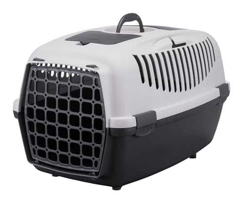 TRIXIE Transportbox Capri 3 – S: 40 × 38 × 61 cm, Grau, Transportbox für Hunde bis 12 kg – Tragebox für Haustiere, mit Metalltür vorne und praktischem Gitter oben für einfachen Zugang – 39831 von TRIXIE