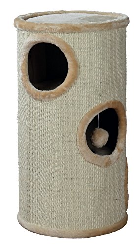 TRIXIE Kratztonne für Katzen Samuel 70 cm in natur/beige – dreistöckige Katzentonne mit gepolsterter Liegefläche und Spielball, gemütlich & stabil – 4330 von TRIXIE