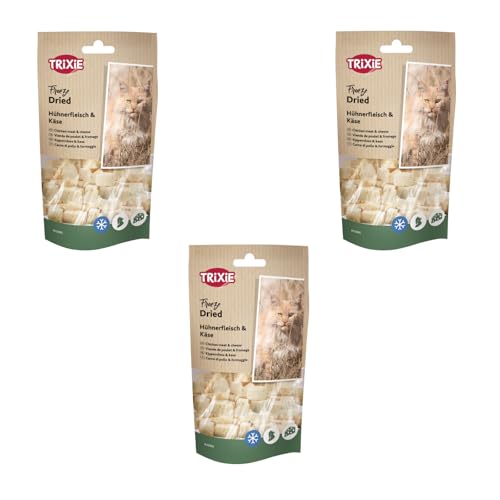 Trixie Freeze Dried Huhn & Käse | 3er Pack | 3 x 25 g | Ergänzungsfuttermittel für Katzen | Gefriergetrockneter Snack | Bei Futtermittelallergien geeignet | Ohne Zusätze von TRIXIE