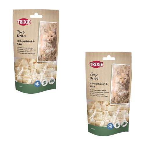 TRIXIE Freeze Dried Huhn & Käse | Doppelpack | 2 x 25 g | Ergänzungsfuttermittel für Katzen | Gefriergetrockneter Snack | Bei Futtermittelallergien geeignet | Ohne Zusätze von TRIXIE