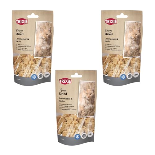 Trixie Freeze Dried Lammleber & Lachs | 3er Pack | 3 x 25 g | Ergänzungsfuttermittel für Katzen | Gefriergetrockneter Snack | Bei Futtermittelallergien geeignet | Ohne Zusätze von TRIXIE