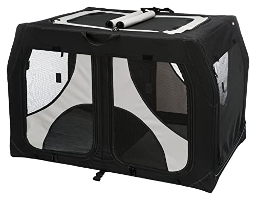 TRIXIE Hundebox Vario Double - 91 x 60 x 61/57 cm - stabiler Metallrahmen - an 4 Seiten zu öffnen - Stoßstangenschutz - inklusive Tragetasche - Liegematte in Lammfell-Optik - 39725 von TRIXIE